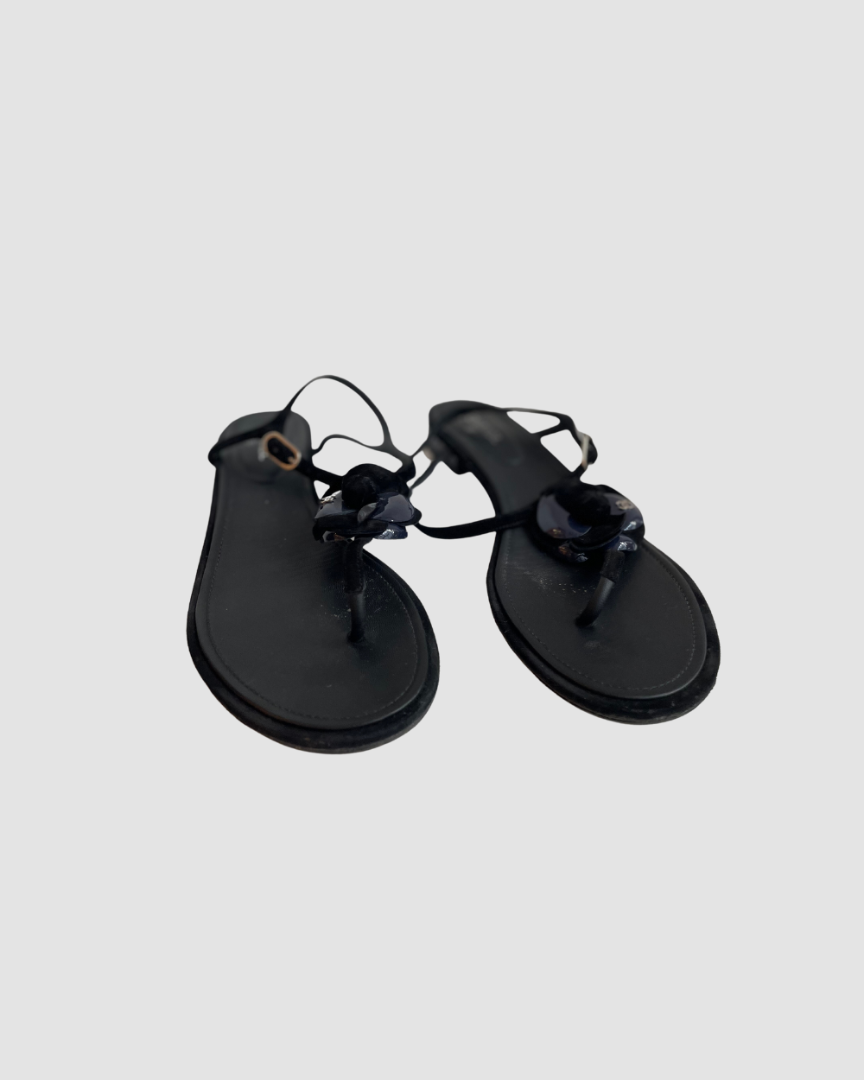 Chanel Camellia Suede Sandals