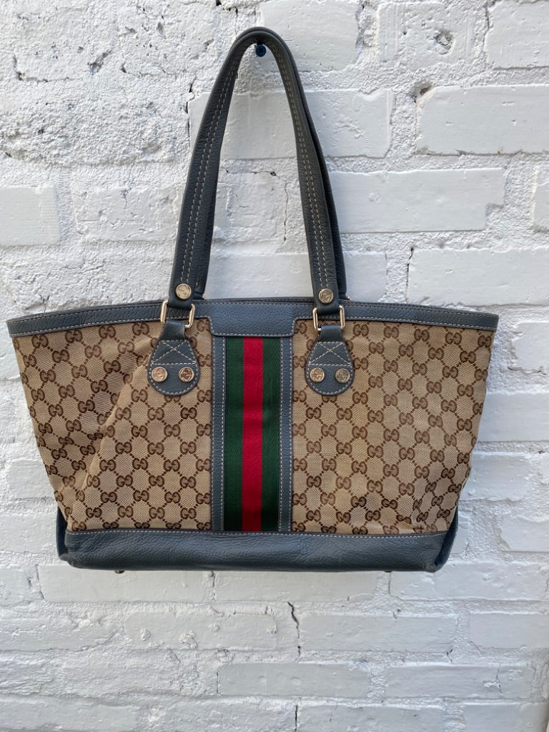 Gucci Webb Tote with Grey Leather Trim