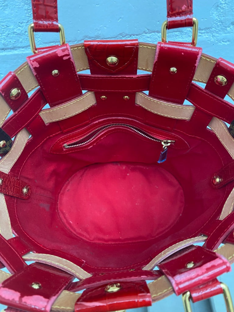 Louis Vuitton Red Leather Monogram Bucket Bag