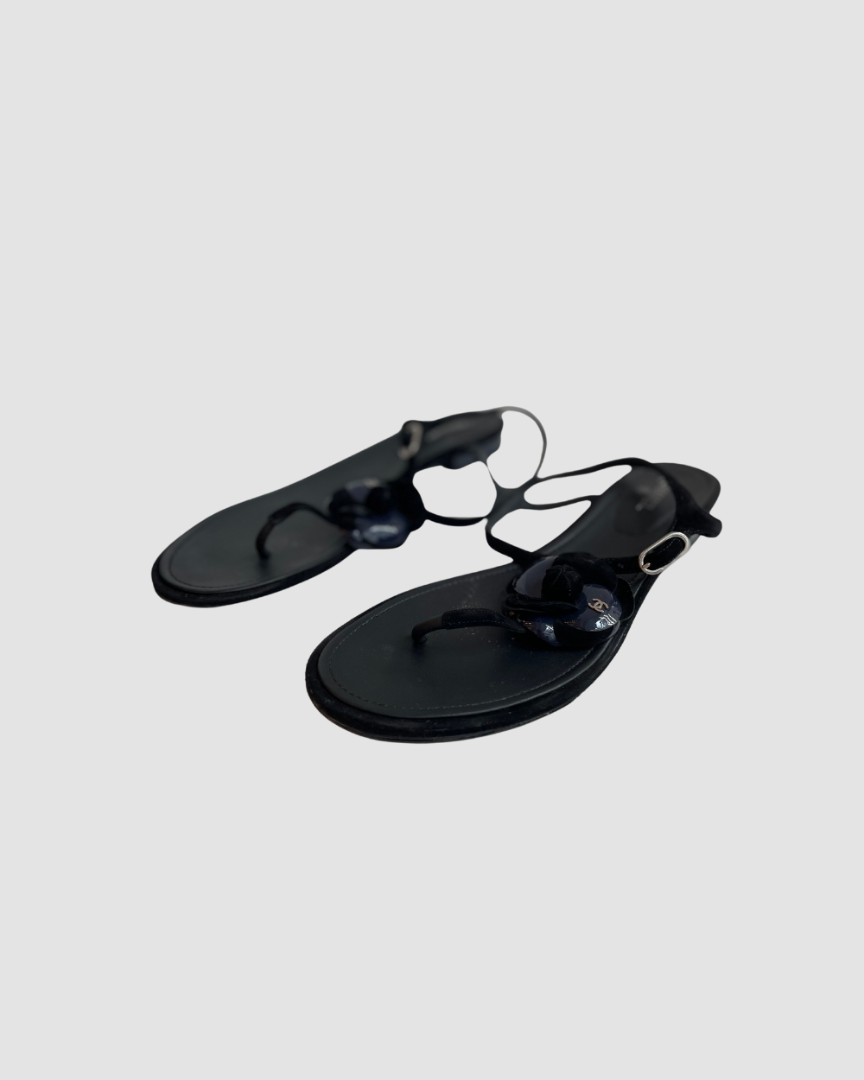 Chanel Camellia Suede Sandals