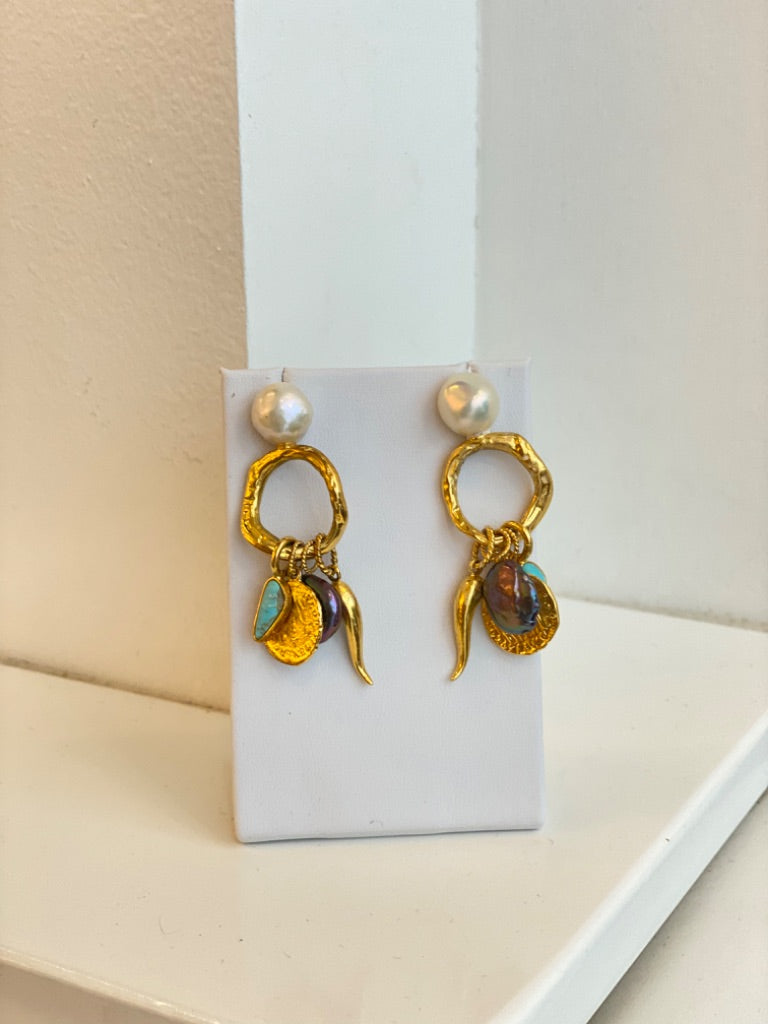 Pearl drop charm earrings