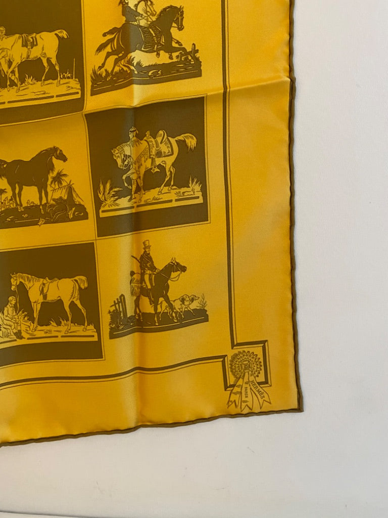Hermes Yellow/Brown Pocket Square Scarf