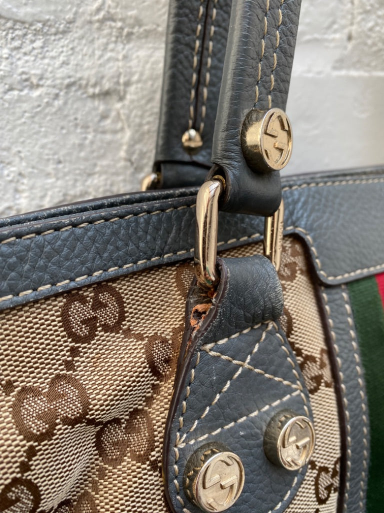 Gucci Webb Tote with Grey Leather Trim