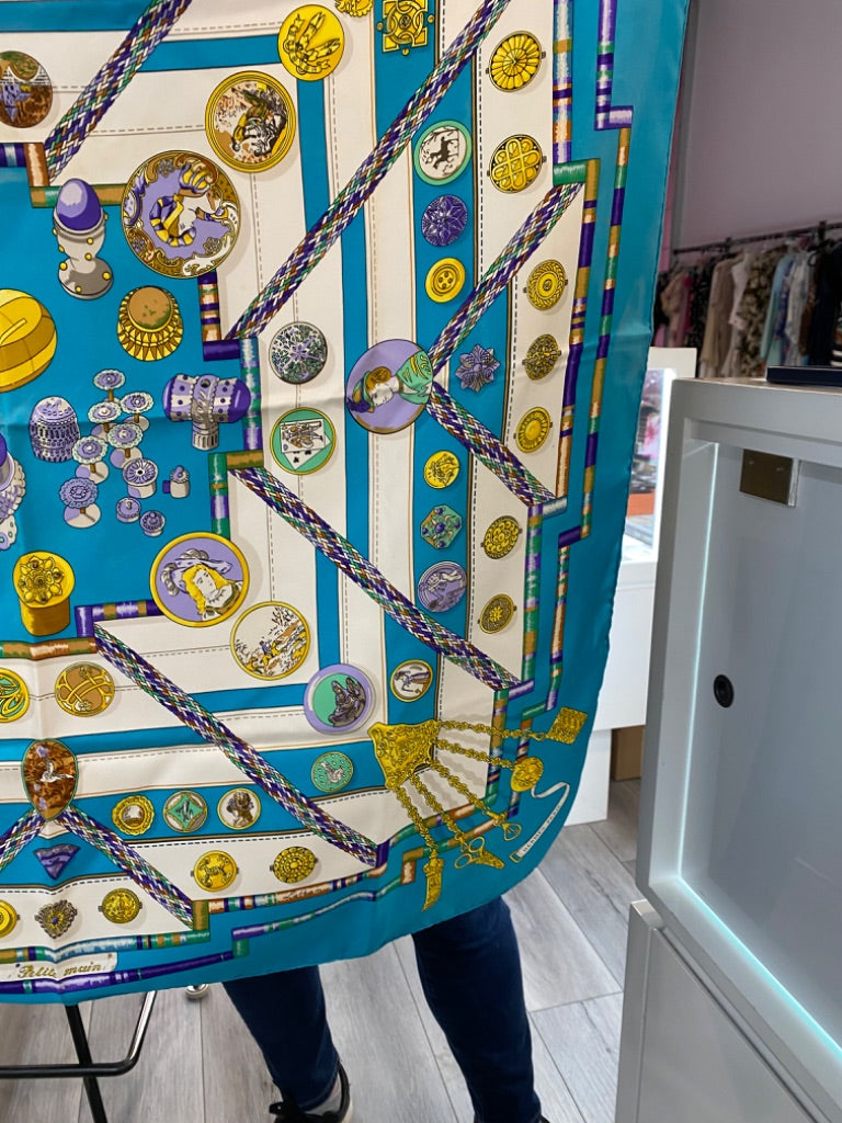 Hermes Blue Portrait Scarf