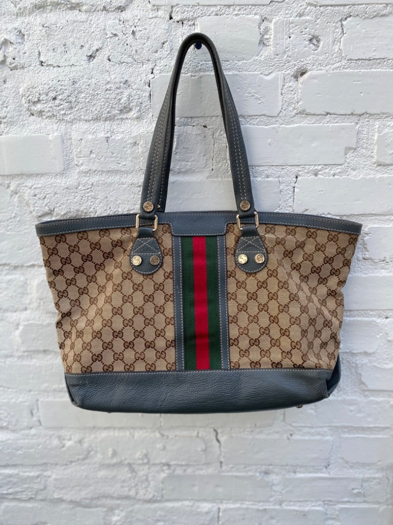 Gucci Webb Tote with Grey Leather Trim