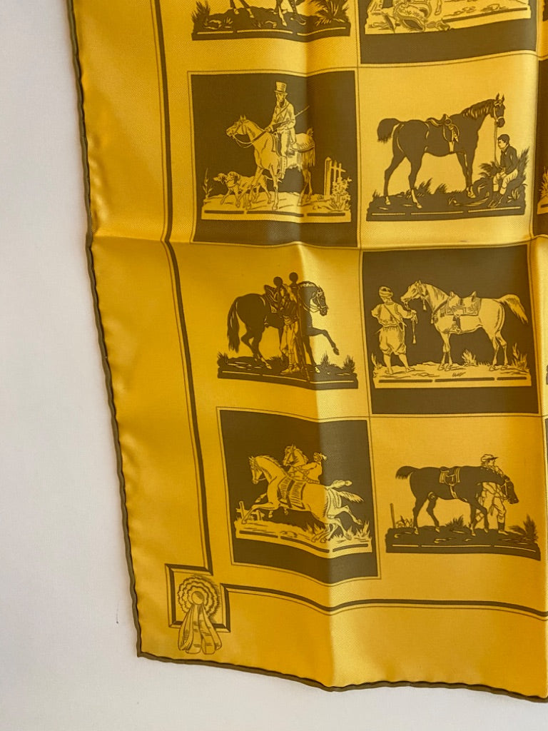 Hermes Yellow/Brown Pocket Square Scarf