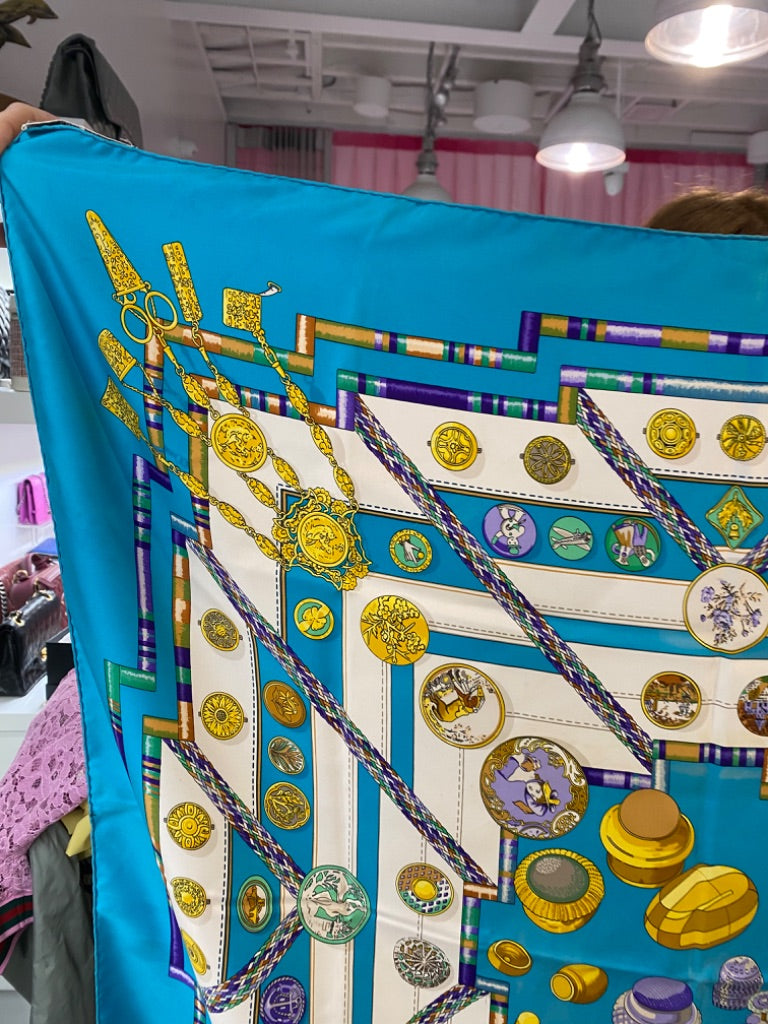 Hermes Blue Portrait Scarf