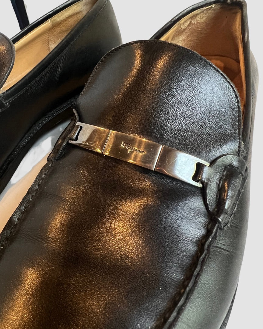 Salvatore Ferragamo Black Leather Loafers, 11.5