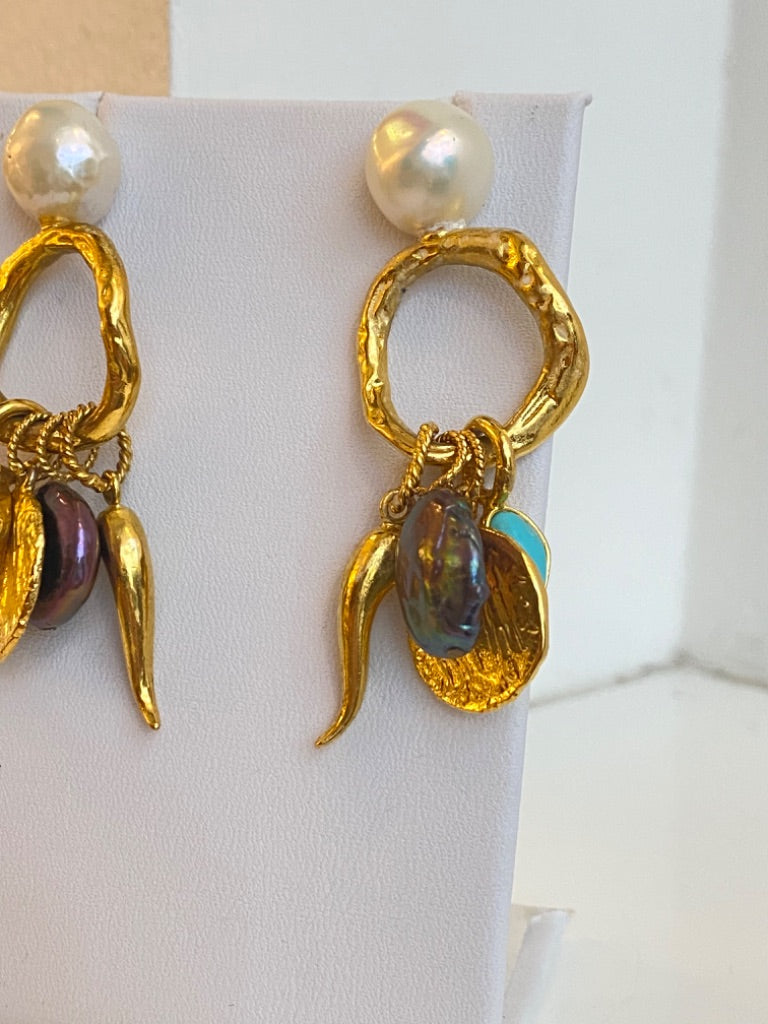 Pearl drop charm earrings