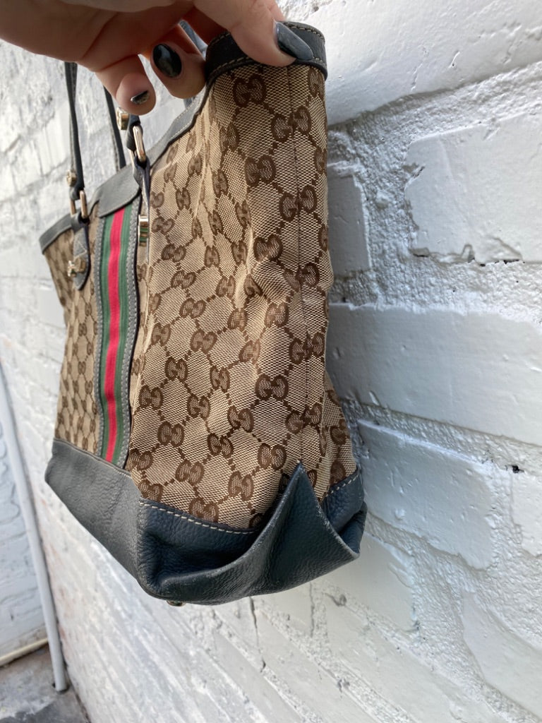 Gucci Webb Tote with Grey Leather Trim