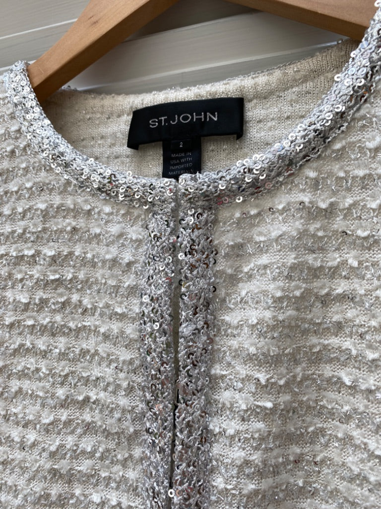 St. John White Sequin Sweater, Sz 2