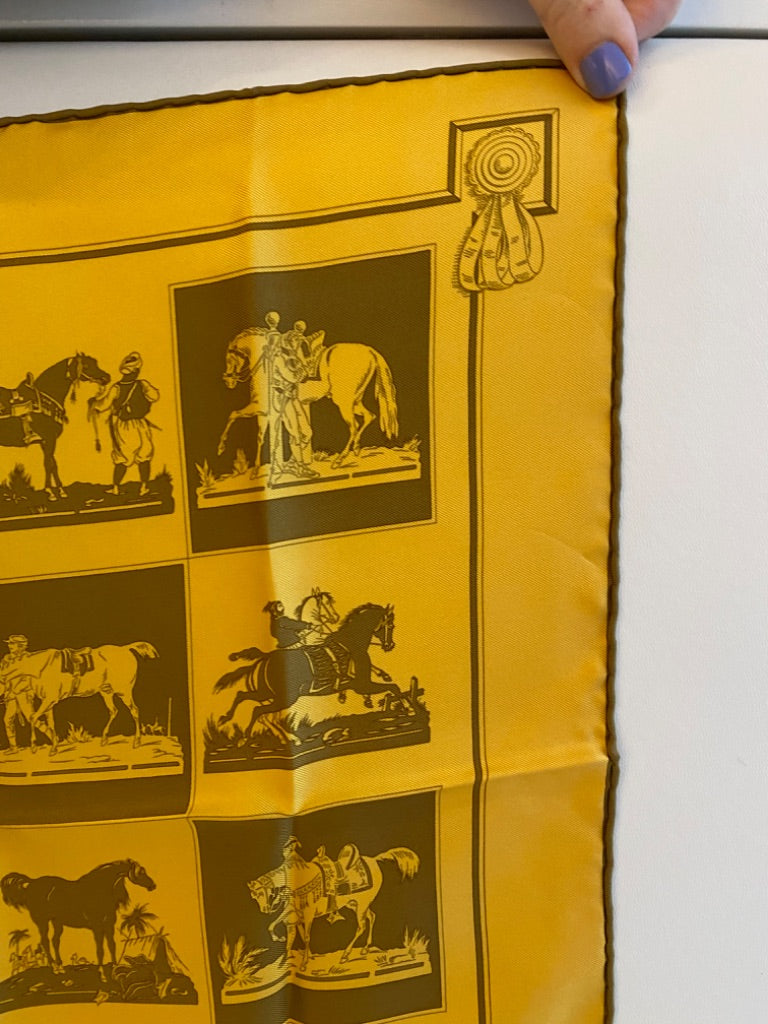 Hermes Yellow/Brown Pocket Square Scarf