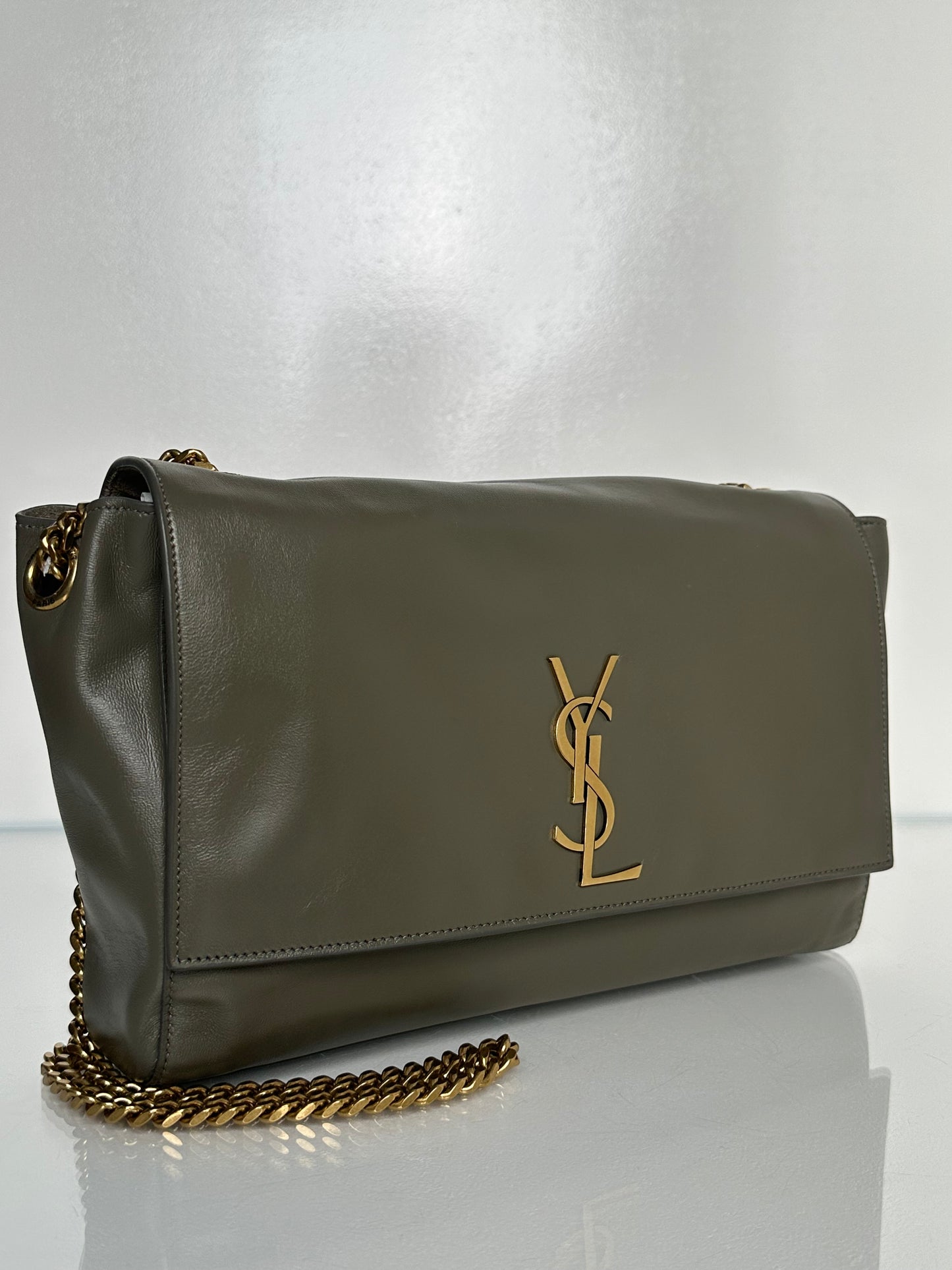 Saint Laurent Grey / Taupe Suede Reversible Kate Bag GHW