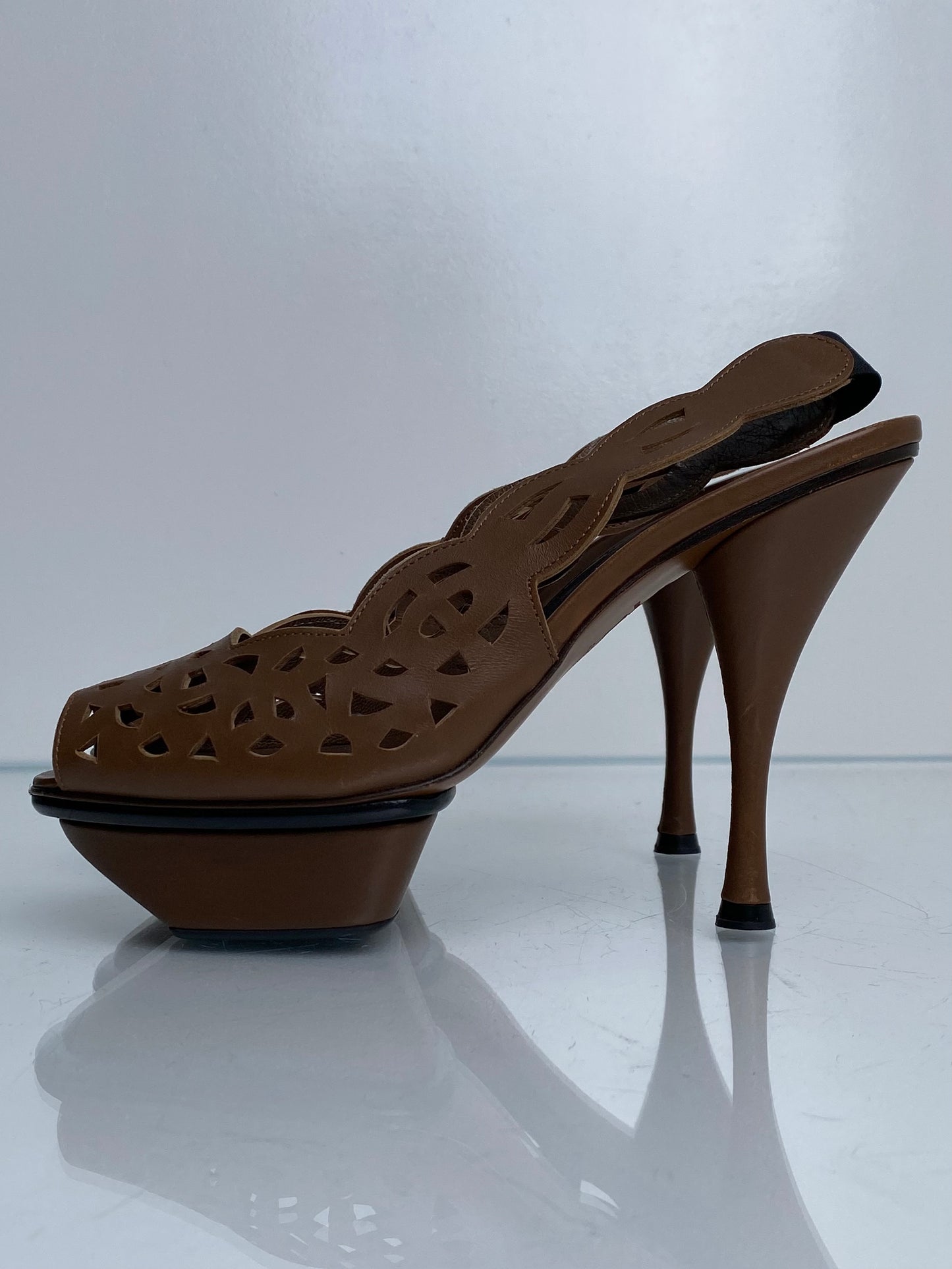 Marni Brown Perforated Leather Heels, 38