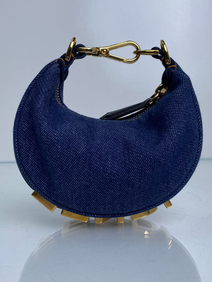Fendi Blue Denim Fendigraphy Nano Bag / Charm GHW
