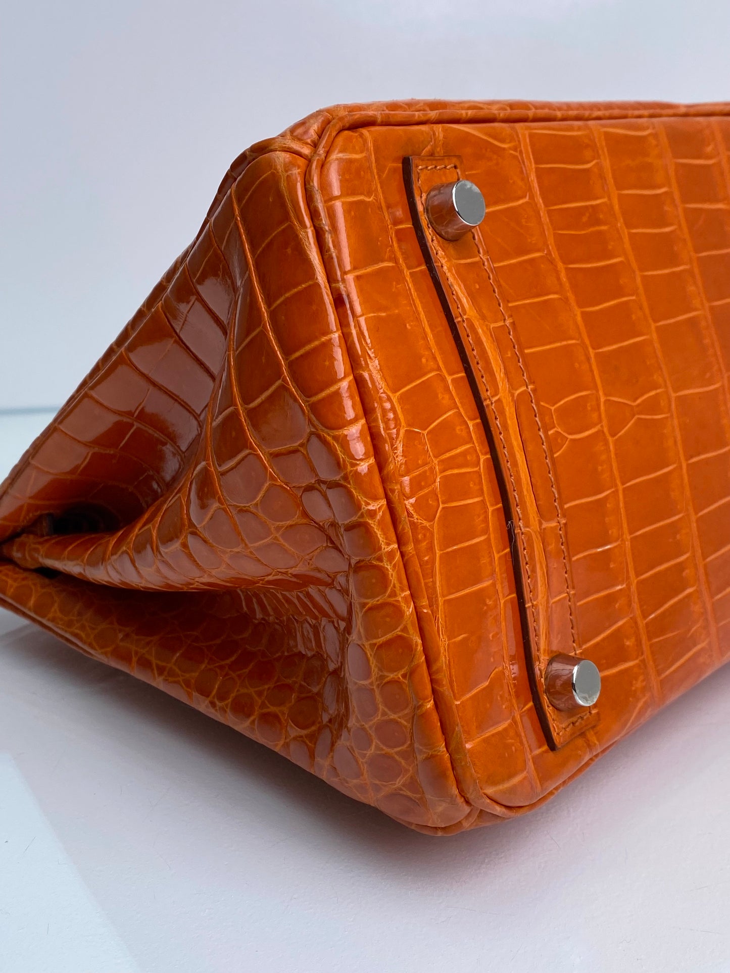 Hermes Birkin 30 Shiny Porosus Orange PHW #L