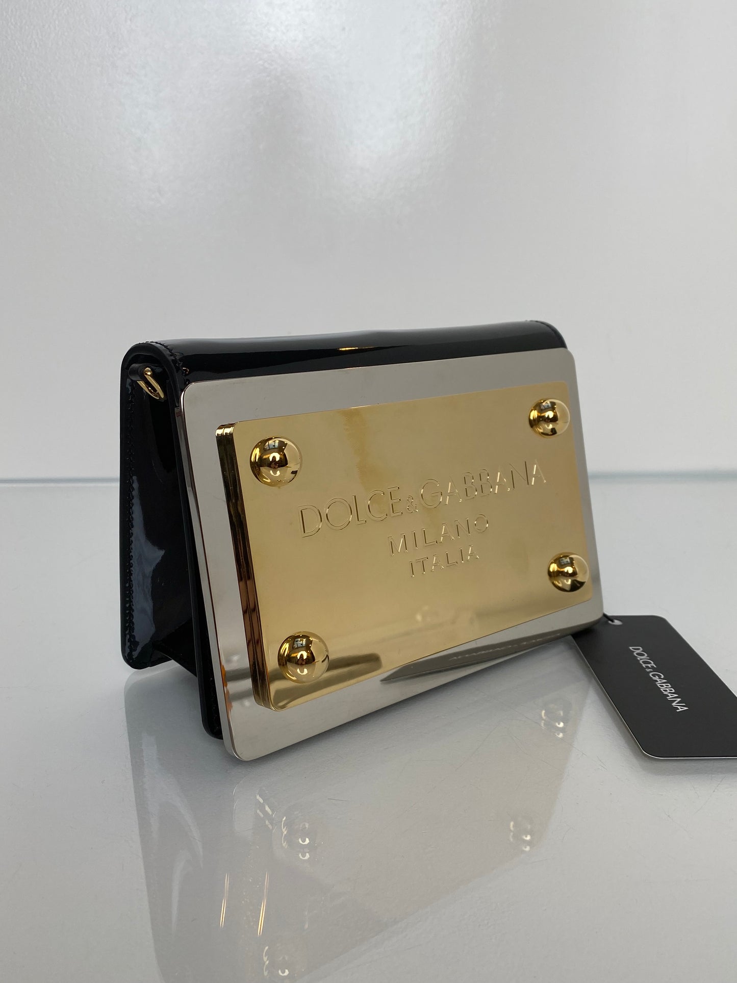 Dolce & Gabbana Black Patent & TTHW Plate Bag GHW