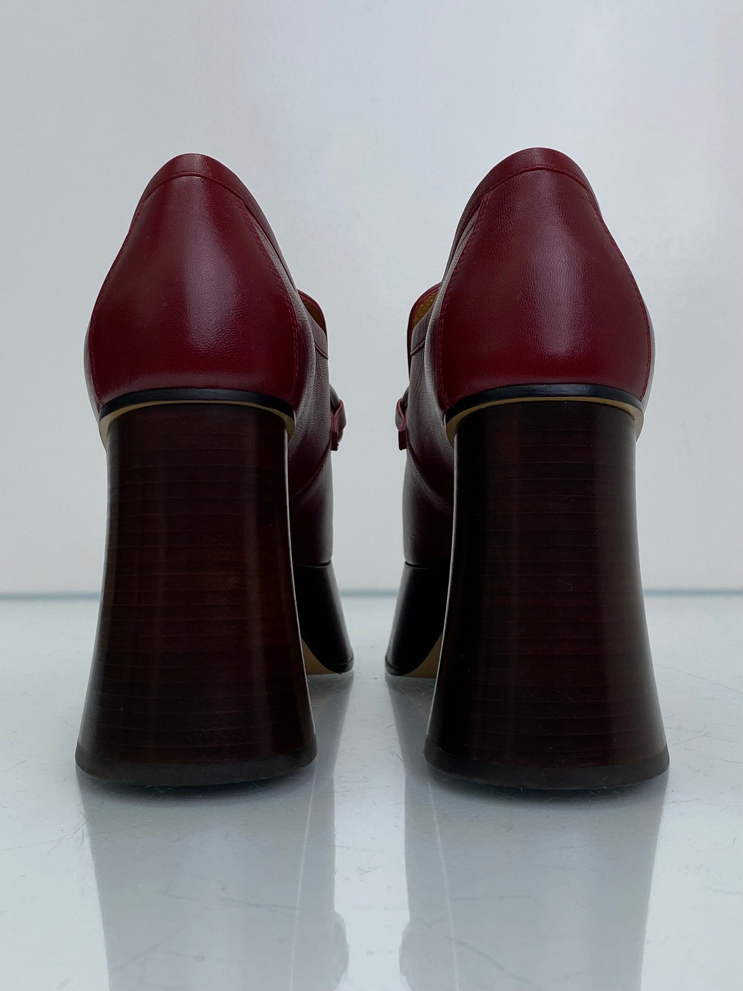 Gucci Burgundy Horsebit Heeled Loafer, 38