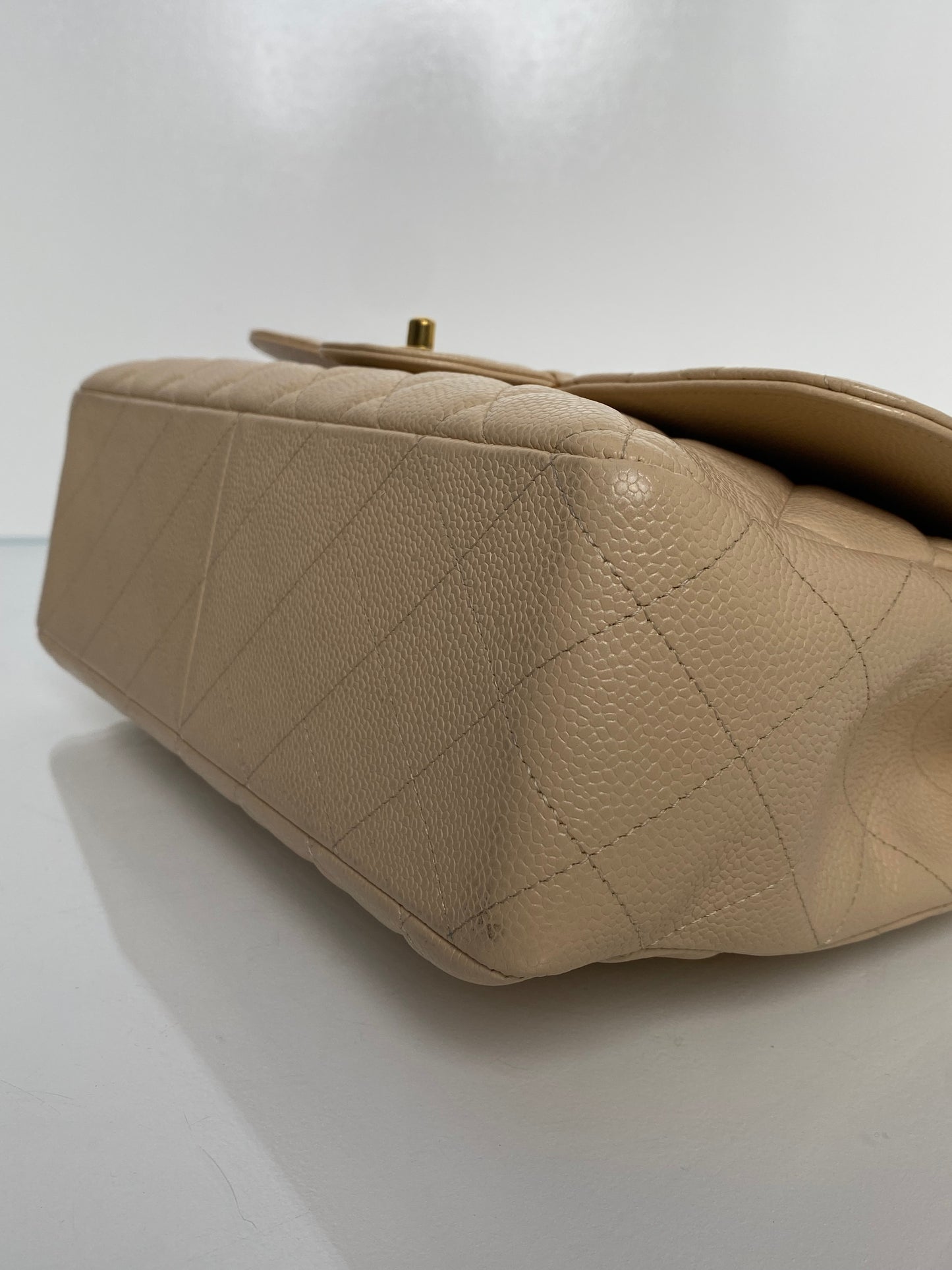 Chanel Beige Caviar Single Flap Bag GHW #13