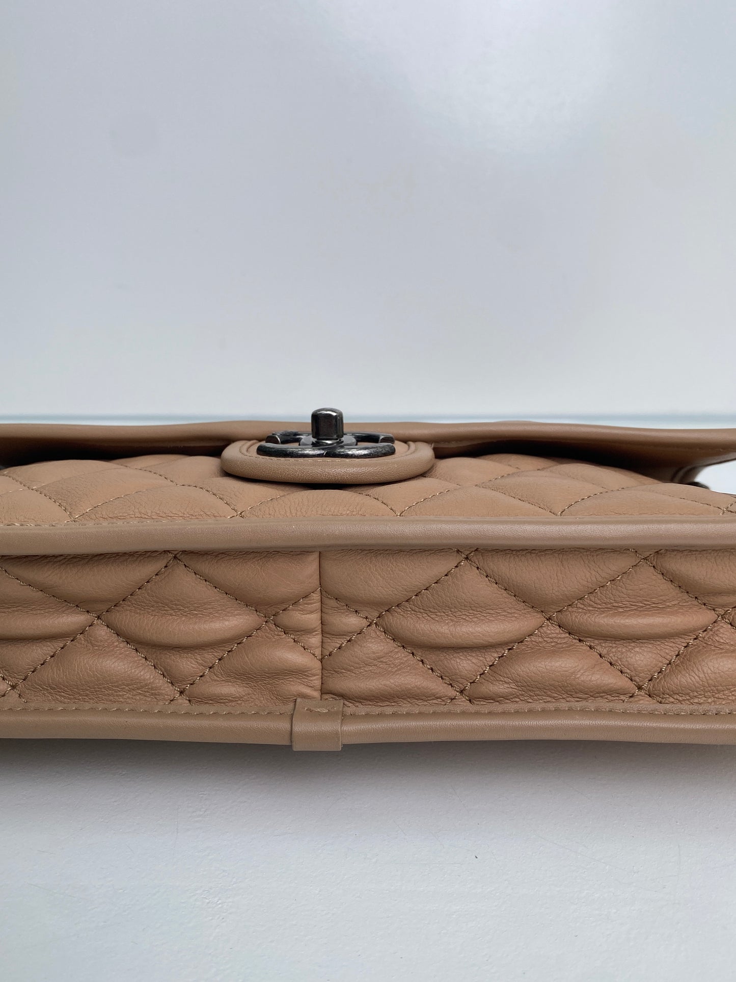 Chanel Beige French Riviera Calfskin Medium Flap RHW