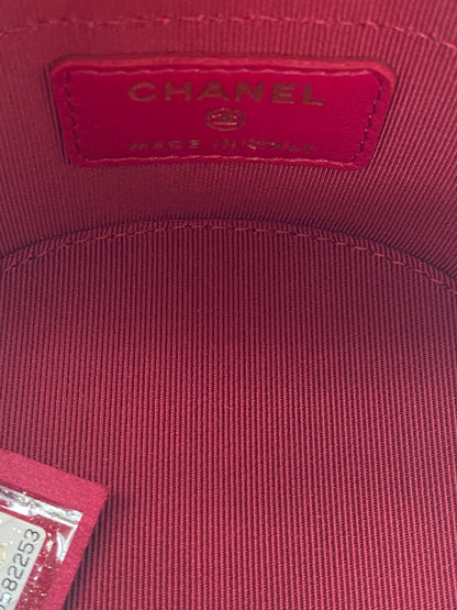 Chanel Red Patent Quilted Small Round Vanity GHW