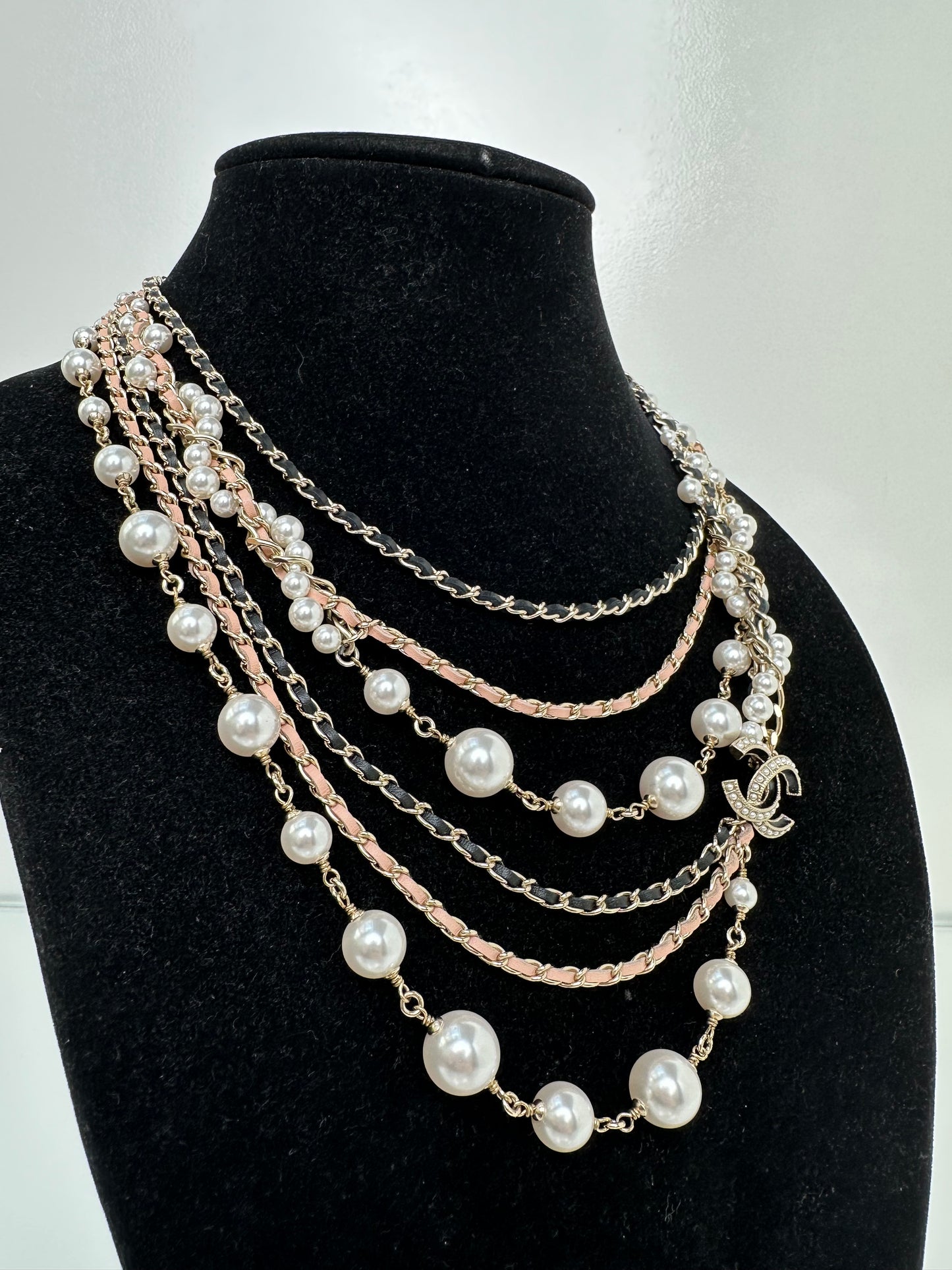 Chanel CC Multilayer Pearl & Chain Necklace