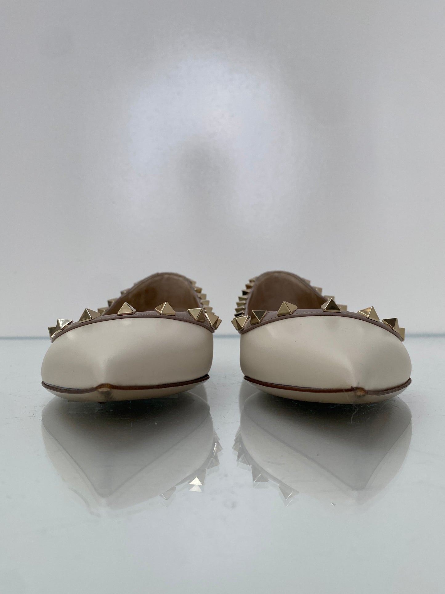 Valentino White & Blush Leather Studded Ballet Flats, 37.5