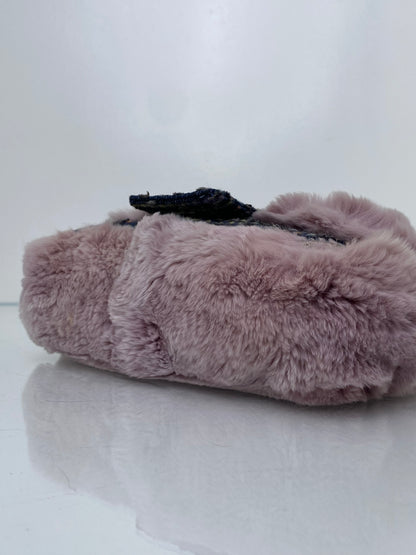 Chanel Pink Rabbit Fur-Trimmed & Blue Tweed Fantasy Flap Shoulder Bag RHW