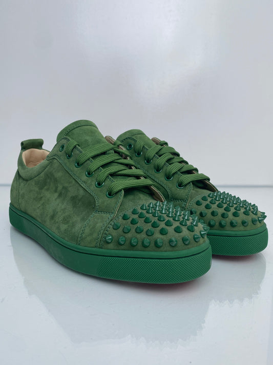 Christian Louboutin Green Suede Low-Top Spike Sneakers, 43