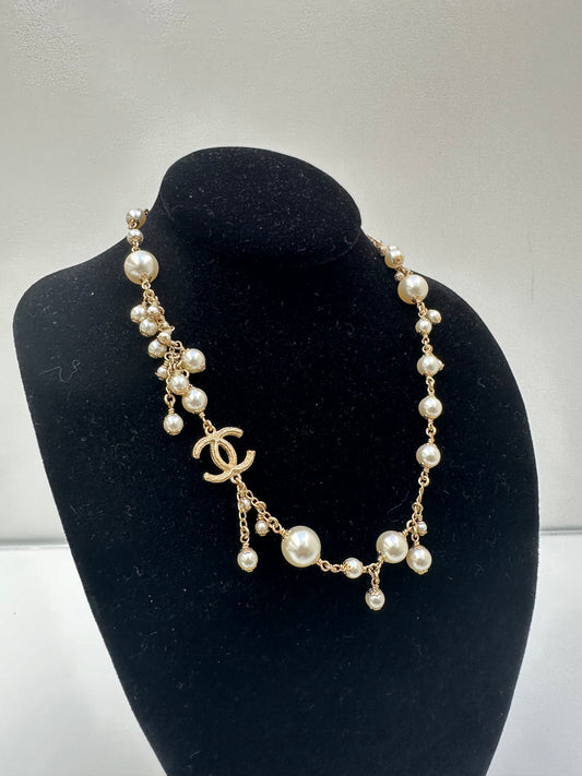 Chanel CC Gold Pearl Drop Necklace
