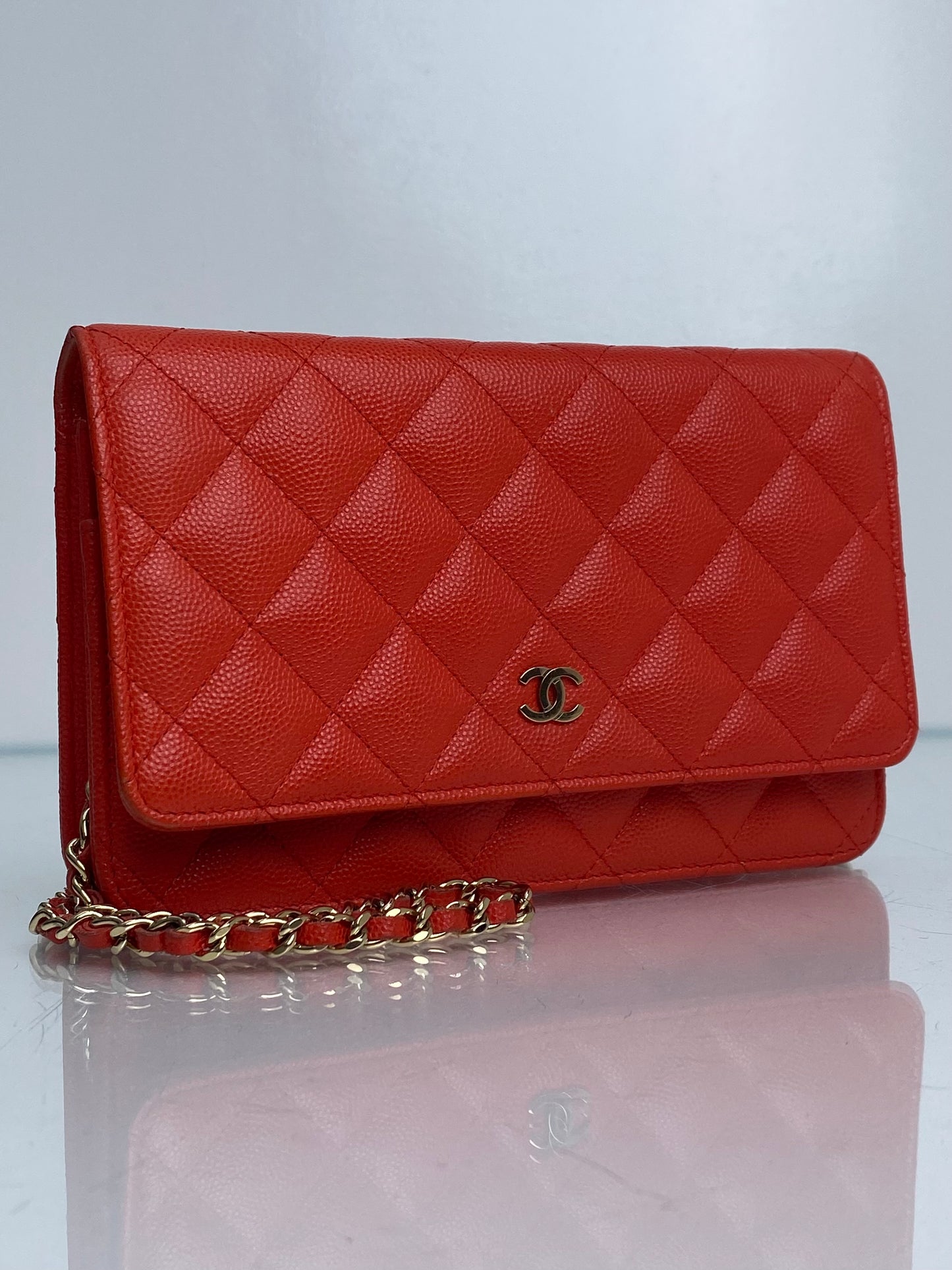 Chanel Orange Poppy Caviar Wallet on Chain LGHW