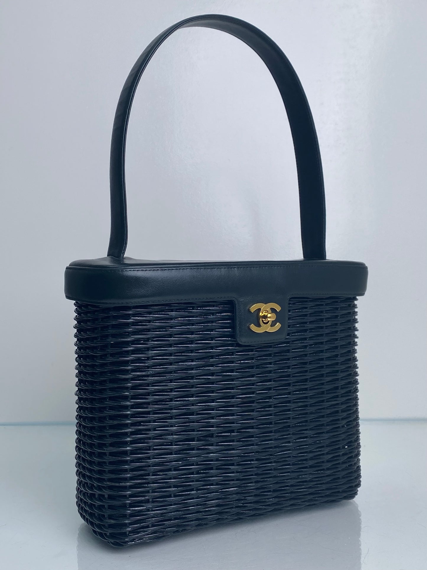 Chanel Black Wicker & Leather Basket Bag GHW