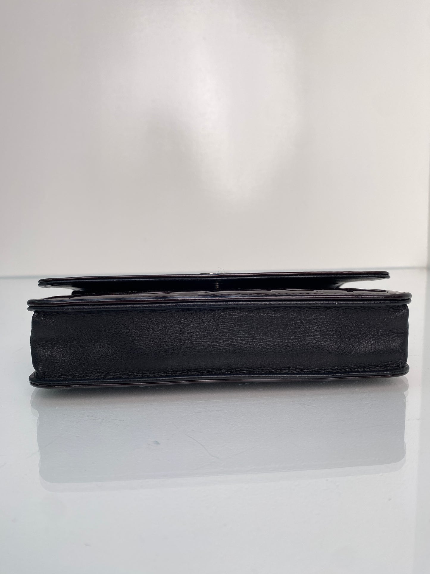 Chanel Dark Brown Patent & Black Camille Wallet On The Chain SHW