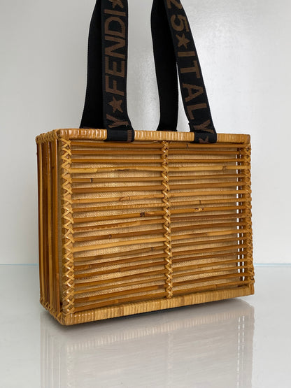 Fendi Rattan & Black Strap Wicker Box Bag