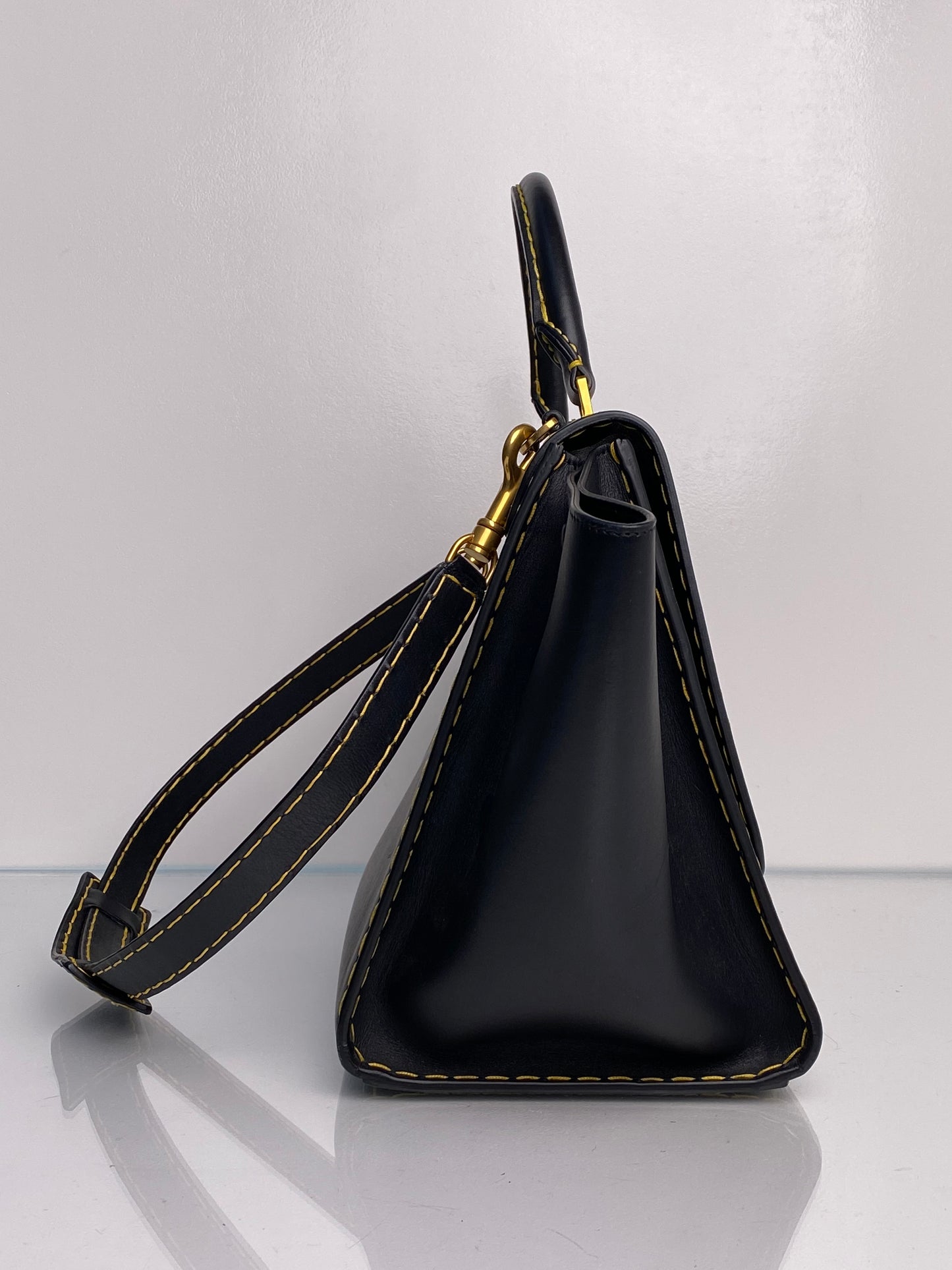 Celine Trapeze Black Leather Stitched Purse