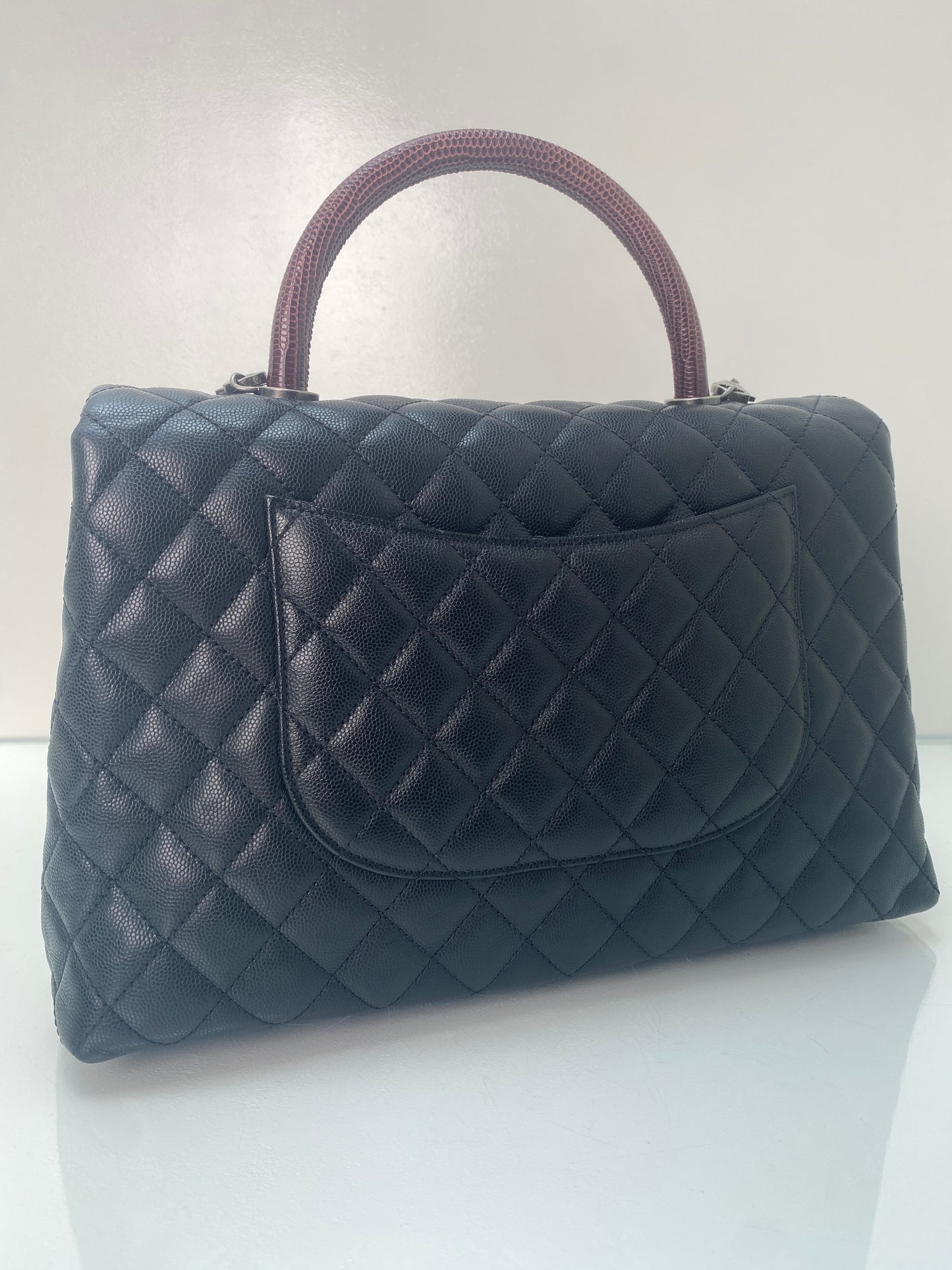 Chanel Burgundy Lizard & Black Caviar Medium Coco Top Handle Bag RHW