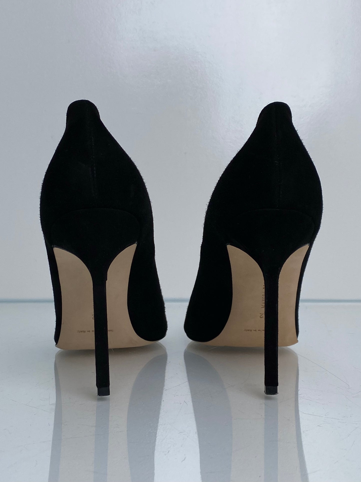 Manolo Blahnik Black Suede Heels, 42