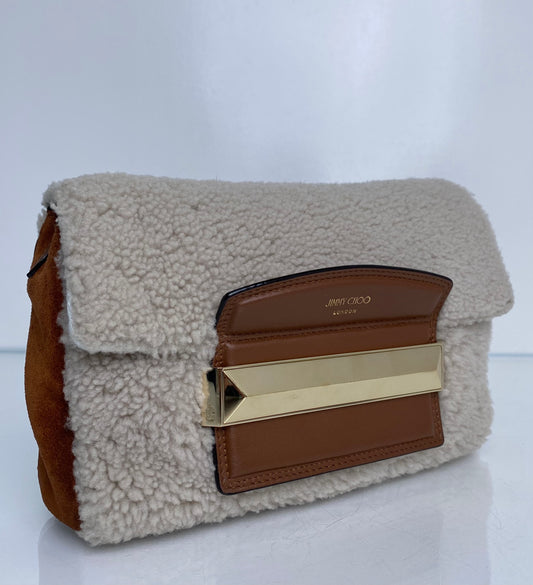 Jimmy Choo Shearling / Tan Leather Crossbody Bag GHW