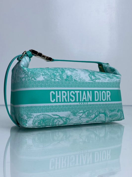 Christian Dior Teal & White Toile De Jouy Nomad Pouch GHW