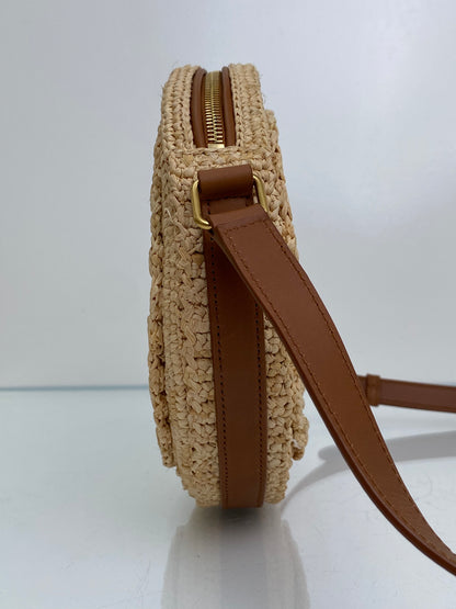 Saint Laurent Tan Raffia Logo Circular Bag GHW