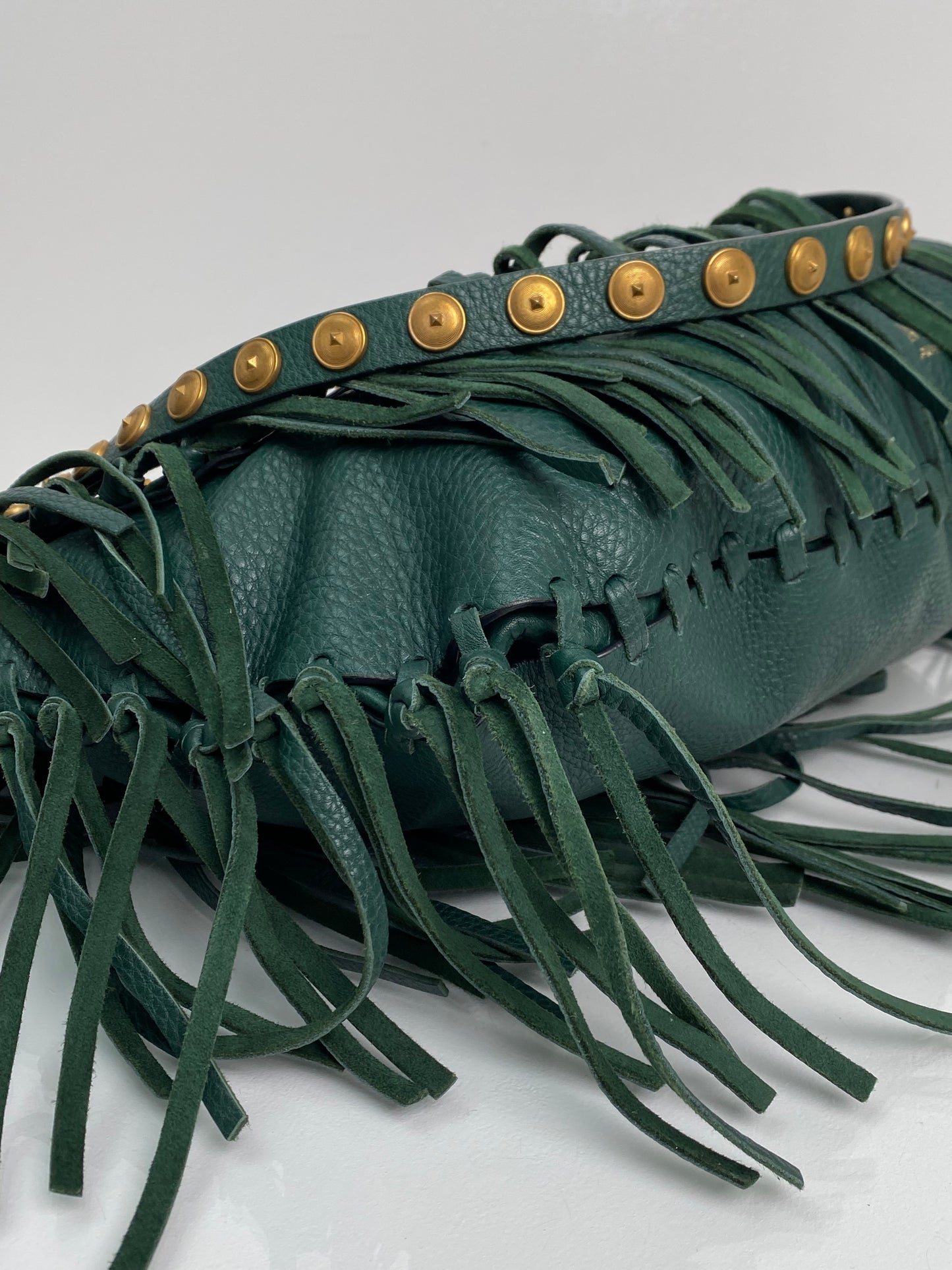 Valentino Green Leather Studded & Tassel Shoulder Bag