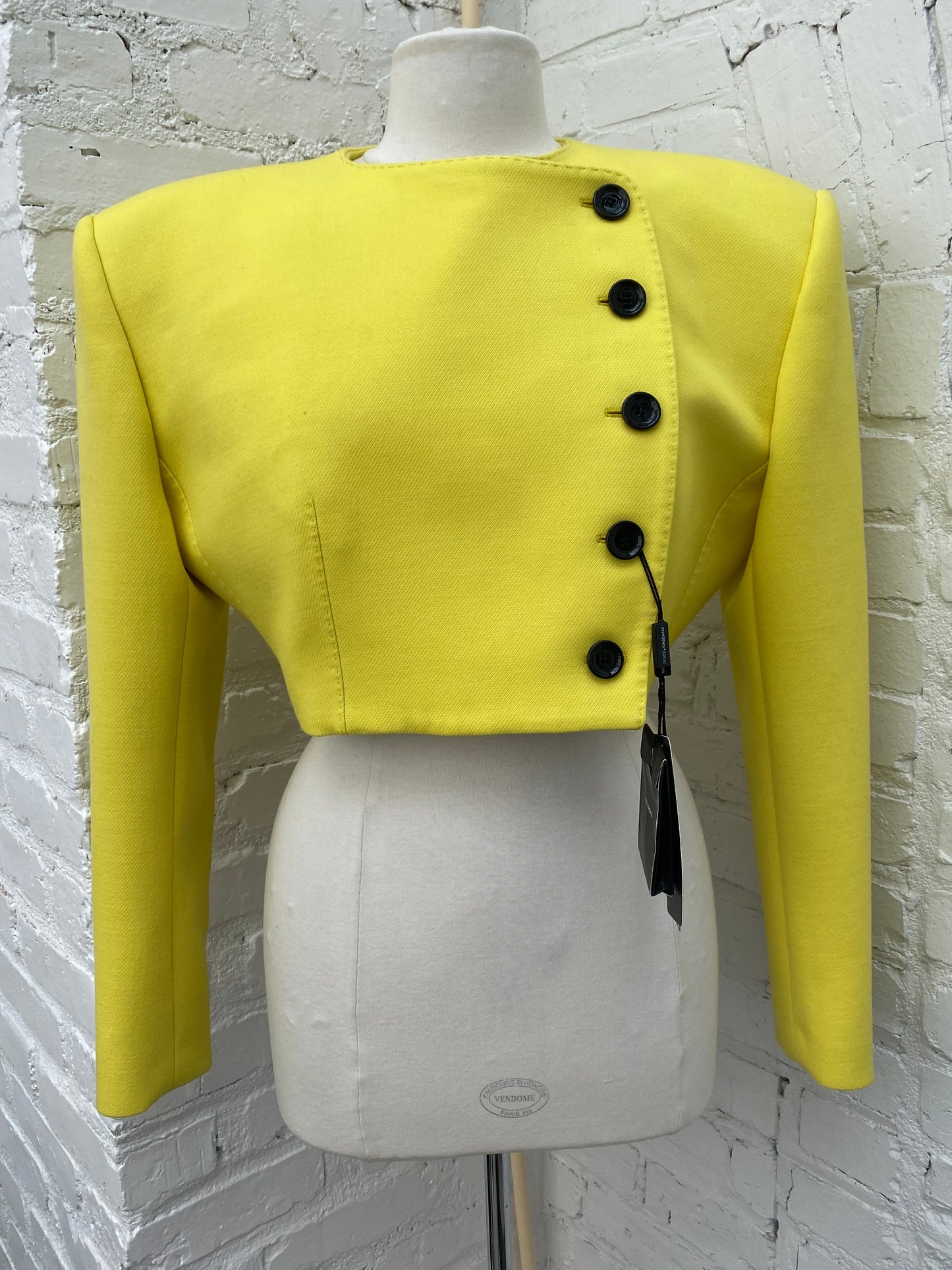 Dolce & Gabbana Yellow & Black Buttons Cropped Blazer, 44