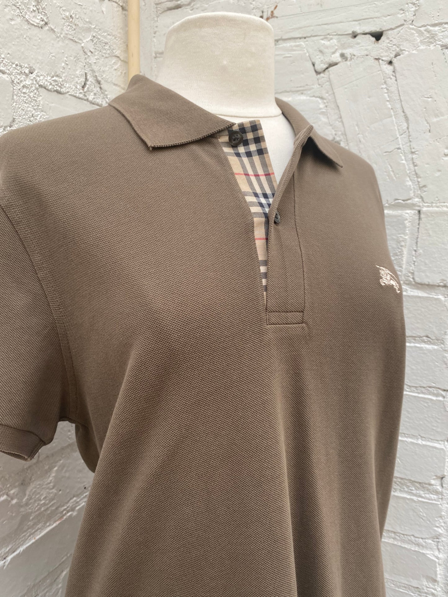 Burberry Brown & Check Polo Shirt, M