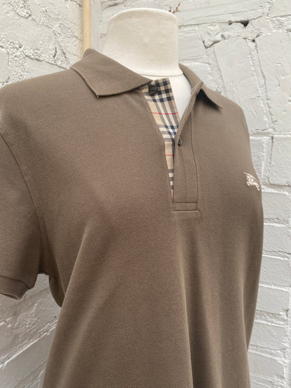 Burberry Brown & Check Polo Shirt, M