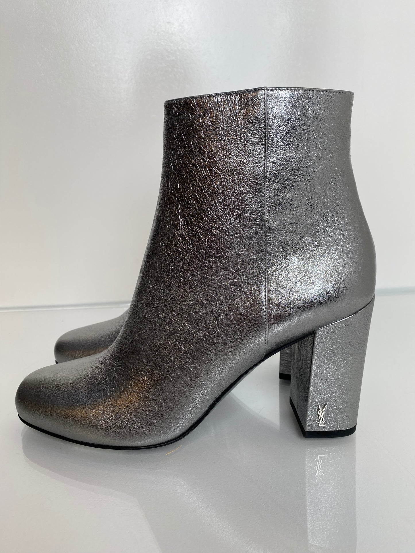 Saint Laurent Silver Metallic Booties, 39