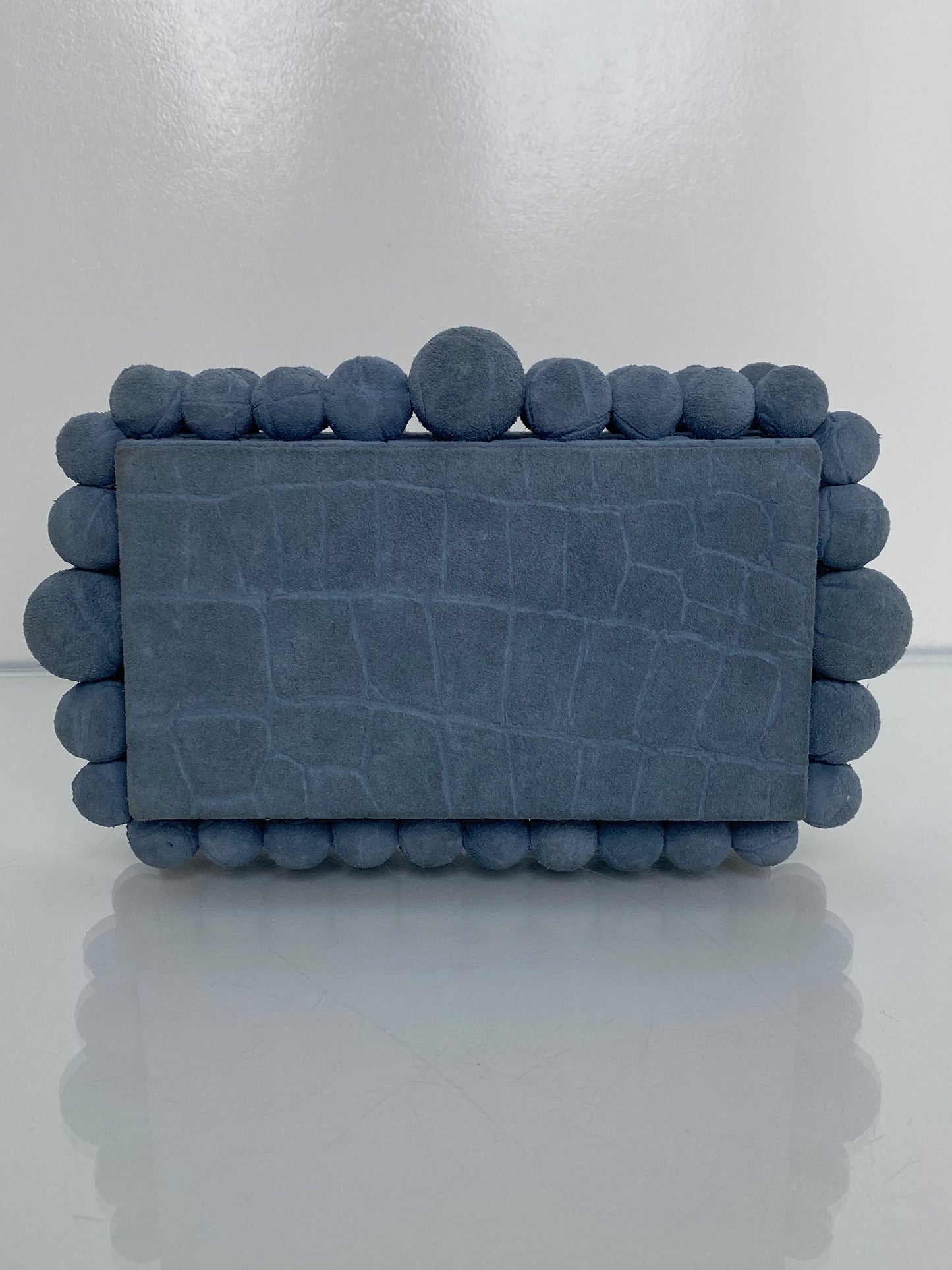 Cult Gaia Blue Croc Embossed Suede Clutch GHW