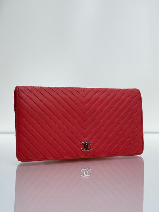 Chanel Peach Chevron Lambskin Wallet