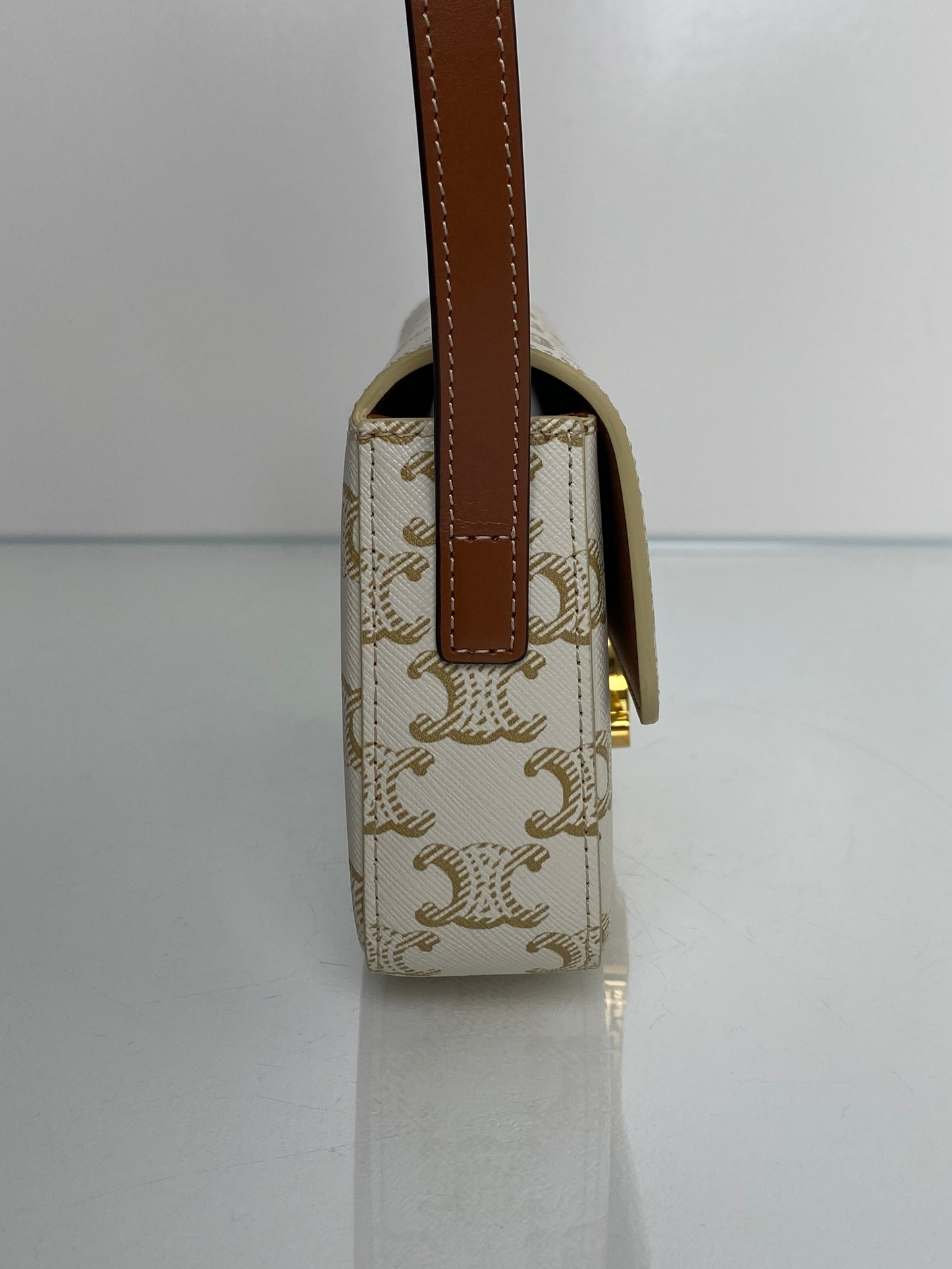 Celine White & Brown Triomphe Claude Shoulder Bag GHW