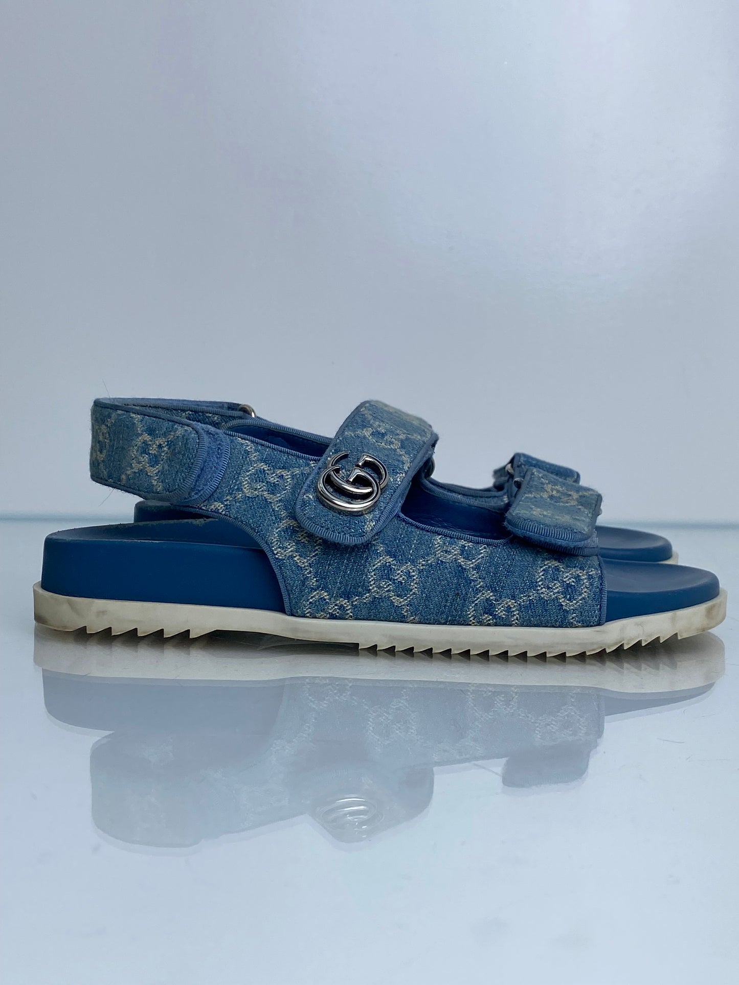 Gucci Denim GG Sandals, 37.5