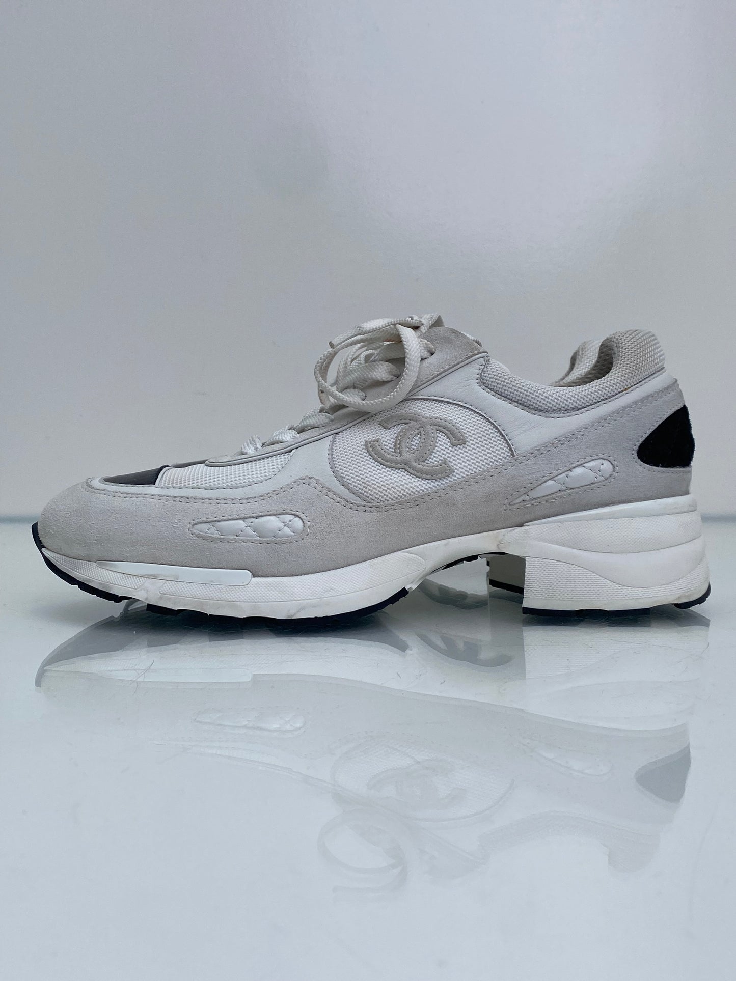 Chanel Cream & Black Suede Heeled Sneakers, 41